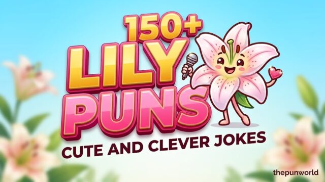 A vibrant featured image with bold 3D text 'LILY PUNS' and a friendly, smiling lily mascot for 'thepunworld'.